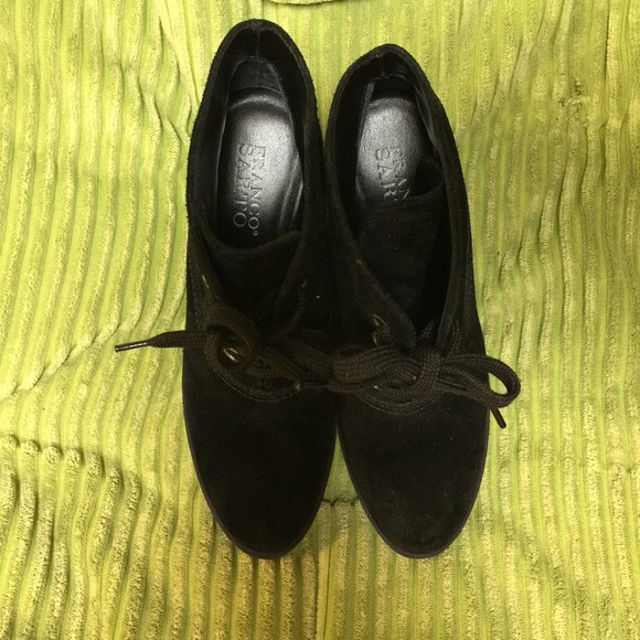Franco Sarto Black Suede Ankle Boot Wedges Made In Brazil - Women Size 6 - Picture 8 of 9